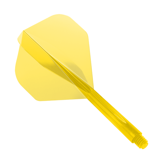 Das Bild zeigt das Produkt "Condor Axe Clear Yellow Flight-System Standard". Es handelt sich um eine transparente gelbe Dartflügel- und Schaft-Kombination.