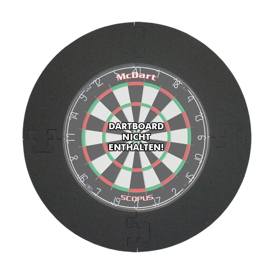 DBS2020_McDart_Catchring_Premium_Made_in_Germany_Edition_2020_19sxhSOq7v6YMR Das Bild zeigt den McDart Catchring Premium - Made in Germany Edition, der um ein Dartboard gelegt wird. In der Mitte steht der Hinweis "Dartboard nicht enthalten!"