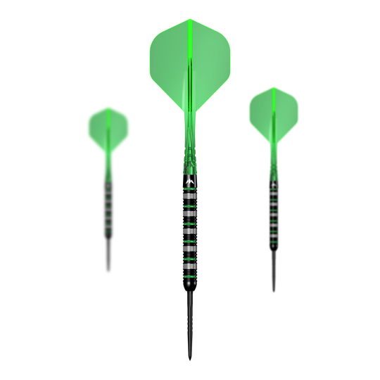 Auf diesem Bild ist ein Set der Mission Moldavite Steeldarts - 23g zu sehen. Das Set besteht aus mehreren Dartpfeilen.