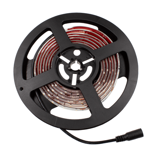 Target-Corona-Ersatzteil-LED-Band-1 Das Bild zeigt eine Rolle mit einem LED-Band als Ersatzteil für das Produkt "Target CORONA Vision". Das LED-Band ist auf einer schwarzen Spule aufgewickelt und hat einen Anschlussstecker.