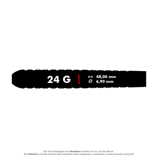 Shot Pro-Series Haupai Puha 2 steel darts - 24g Das Bild zeigt die Produktdetails der Shot Pro-Series Haupai Puha 2 Steeldarts mit einem Gewicht von 24 Gramm. Die Darts haben eine Länge von 48,00 mm und einen Durchmesser von 6,90 mm.