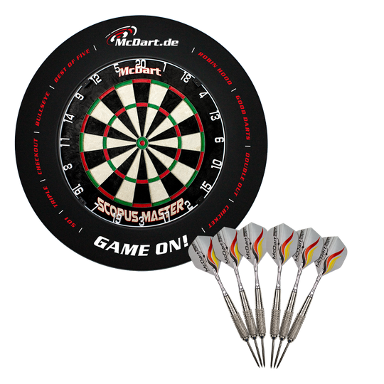 McDart Master Bundle with 6 steel darts and GameOn Surround