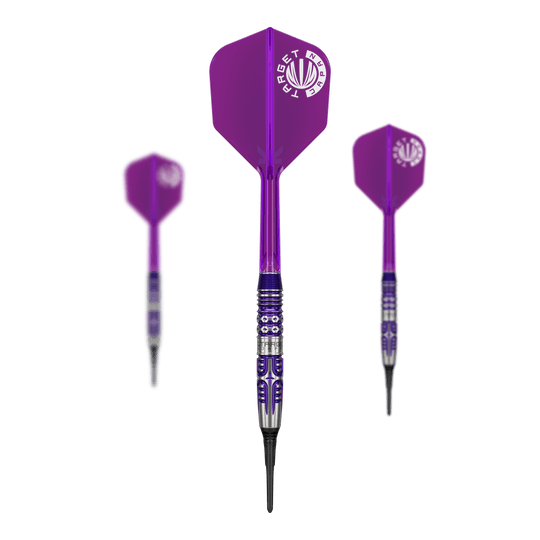 Auf dem Bild sind die Target Japan Endeavour Kasumi Sato GEN3 Softdarts - 19g als Set dargestellt. Dieses Set eignet sich für professionelle Dartspiele.