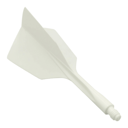 Condor Ax 120 Flight System White - Narrow Das Bild zeigt das Produkt "Condor Axe 120 Flight-System White - Narrow". Es handelt sich um ein weißes, schmales Dart-Flight-System aus einem Stück.