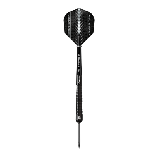 Harrows Supergrip 90 Black Edition Quick Point Steel Darts Diese Abbildung zeigt die Harrows Supergrip 90 Black Edition Quick Point Steeldarts. Die Darts überzeugen durch ihre schwarze Farbgebung und professionelle Verarbeitung.
