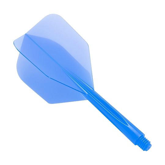Das Bild zeigt das Produkt „Condor Zero-Stress Clear Blue Flight System Small“. Es ist ein kleiner, durchsichtiger blauer Dartflug mit Schaft.