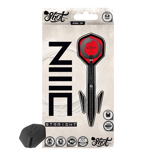 Shot ZEN Straight Turbo Point Steel Darts - 23g Dies ist ein Bild der Shot ZEN Straight Turbo Point Steeldarts - 23g. Die Steeldarts sind im Detail abgebildet.