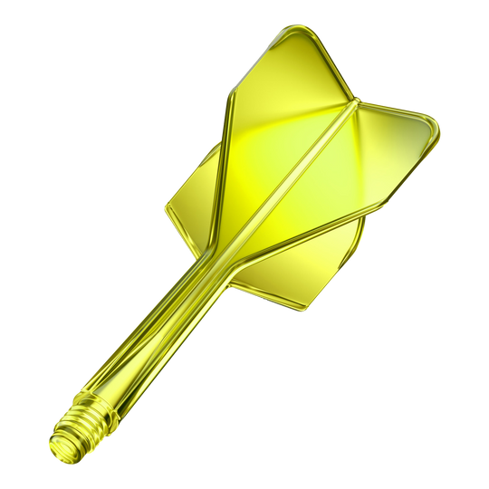 GOAT A1R No6 Flight Shaft System - Neon Yellow Das Bild zeigt das Produkt GOAT A1R No6 Flight-Shaft-System in Neon Gelb. Es handelt sich um ein Dart-Zubehör in leuchtender gelber Farbe.