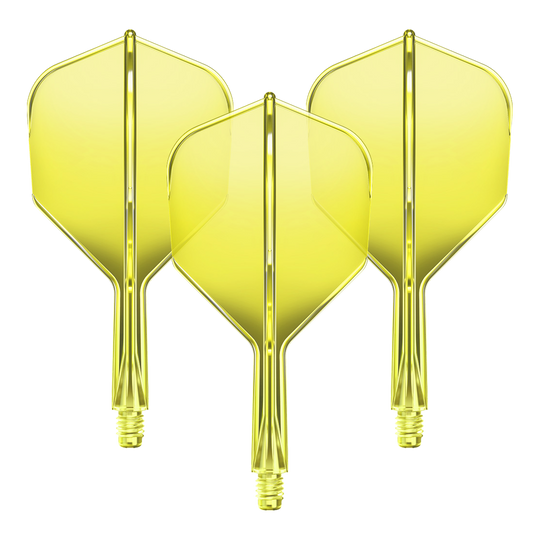 GOAT A1R No6 Flight Shaft System - Neon Yellow Ein Flight-Shaft-System GOAT A1R No6 in Neon-Gelb mit 19mm Länge ist zu sehen. Das Set besteht aus Komponenten für Dartpfeile.