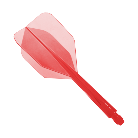 Das Bild zeigt ein rotes Dartflight-System mit integrierter Flight und Shaft. Es handelt sich um das Modell "Condor Axe Clear Red Flight-System Small - XL - 37,5 mm".