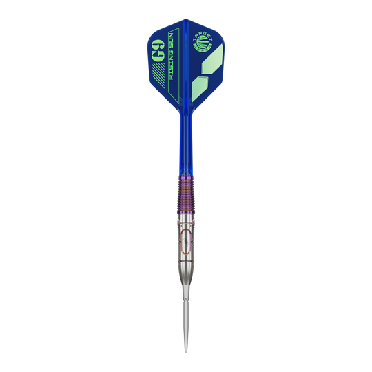 Target Japan Haruki Muramatsu Rising Sun GEN9 Steeldarts - 23g Dies ist ein Target Japan Haruki Muramatsu Rising Sun GEN9 Steeldart mit einem Gewicht von 23g. Der Dart hat ein modernes Design mit blauen und silbernen Elementen.