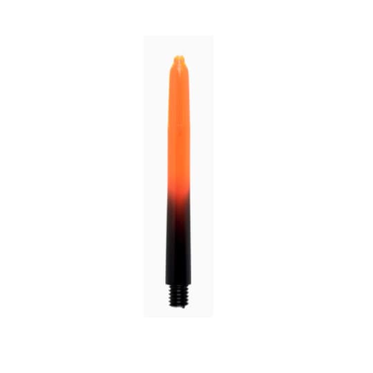 920 Das Bild zeigt einen Pentathlon Vignette Plus Shaft in den Farben Schwarz und Orange. Der Shaft hat ein auffälliges Farbverlauf-Design mit einem Schraubgewinde am unteren Ende.