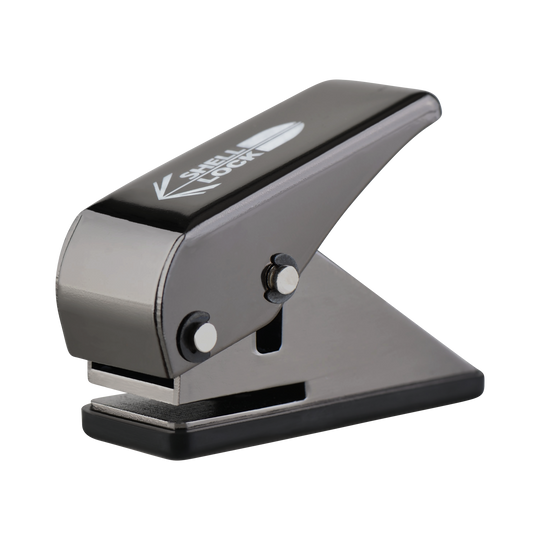 Das Bild zeigt den L-Style One80 Shell Lock Punch Flightlocher. Dieses Produkt wird verwendet, um Löcher in Dartflights zu stanzen.