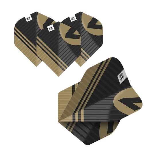 337204_Target_ProUltra_5Sets_Multipack_Chicane_No2_Standard_Flights_6fO3drNGLdpatn Das Bild zeigt fünf Sätze von Target Pro Ultra Chicane Multipack No2 Standard Flights. Die Flights sind schwarz-gold gemustert und haben ein modernes Design.