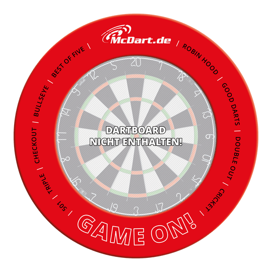 McDart Game On Surround Eine rote Dartboard-Umrandung ist abgebildet. Dies ist die McDart Game On Dartboard Surround 2025 in Rot.