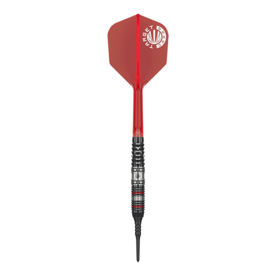 Target Japan Prime Series Diamond GEN3 Soft Darts - 18g Auf dem Bild ist ein Softdart aus der Target Japan Prime Series Diamond GEN3 mit einem Gewicht von 18g zu sehen. Der Dart hat eine rote Flight und einen schwarz-silbernen Schaft mit feinen Details.