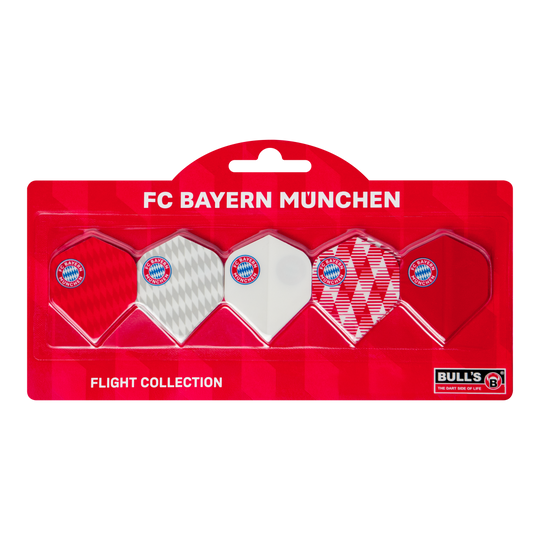 Bulls FC Bayern Munich Flight Collection - 5 sets Abgebildet ist die Bulls FC Bayern München Flight Collection - 5 Satz. Die Flights sind speziell für Darts im FC Bayern München-Design.