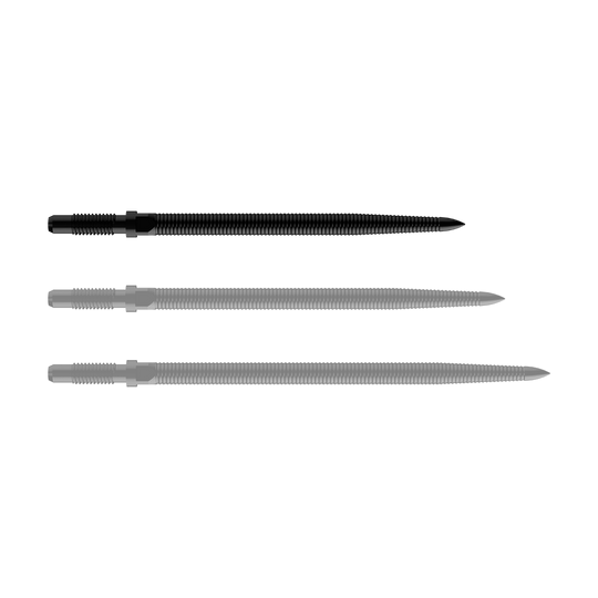Bulls NL Convertible Point Dart Tips - Micro Grip - Black Zu sehen ist eine schwarze Dartspitze mit feiner MicroGrip-Struktur. Das Produkt heißt BU57704_BullsNL_Convertible_Points_MicroGrip_Schwarz_32mm_1.