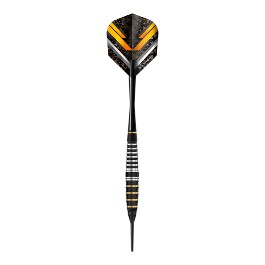 Das Bild zeigt die Harrows Vulcan Softdarts aus einer anderen Perspektive. Diese Darts sind speziell für das Softdart-Spiel entwickelt.