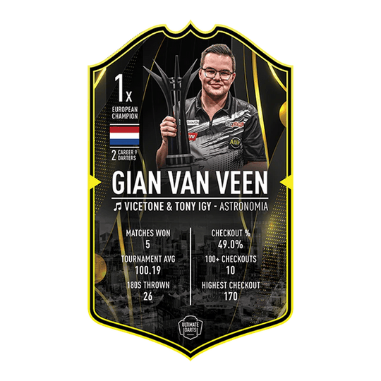 Ultimate Darts Card - Gian Van Veen Ultimate Darts Card - Gian Van Veen. Diese Karte zeigt den Spieler Gian Van Veen aus der Ultimate Darts Card Serie.