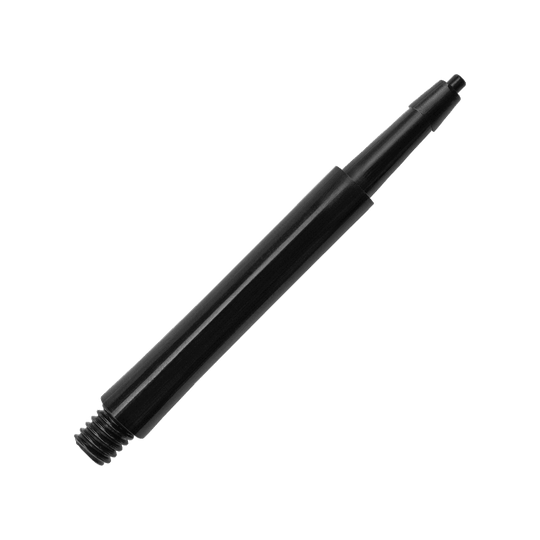 Das Bild zeigt einen schwarzen Harrows Clic Standard Shafts. Es handelt sich um einen glatten, zylindrischen Schaft für Darts.