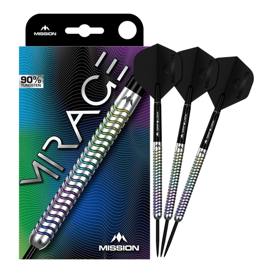 Mission Mirage Steel Darts Mission Mirage Steeldarts werden auf diesem Bild vollständig dargestellt. Sie sind für Dartspieler geeignet.