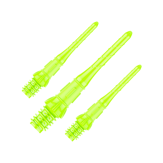 Premium Lippoints (30er Pack) - Spitzen Auf dem Bild sind drei neon-gelbe Dartspitzen zu sehen. Sie liegen nebeneinander und sind aus Kunststoff gefertigt.