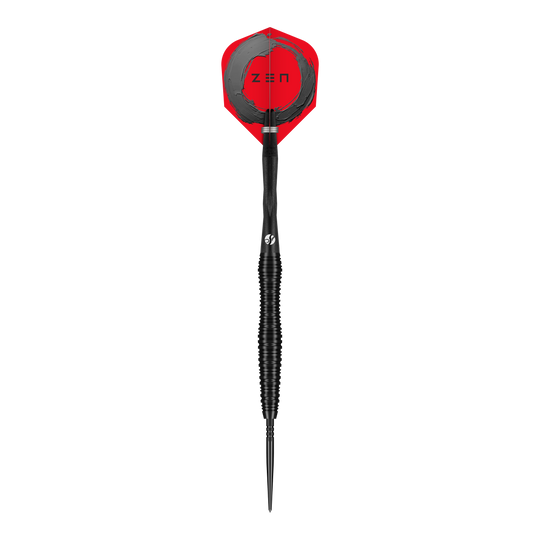 Shot ZEN Scallop Turbo Point Steeldarts - 23g Das Bild zeigt die Shot ZEN Scallop Turbo Point Steeldarts mit 23g Gewicht. Die Darts sind für Präzision und Leistung beim Dartspiel konzipiert.
