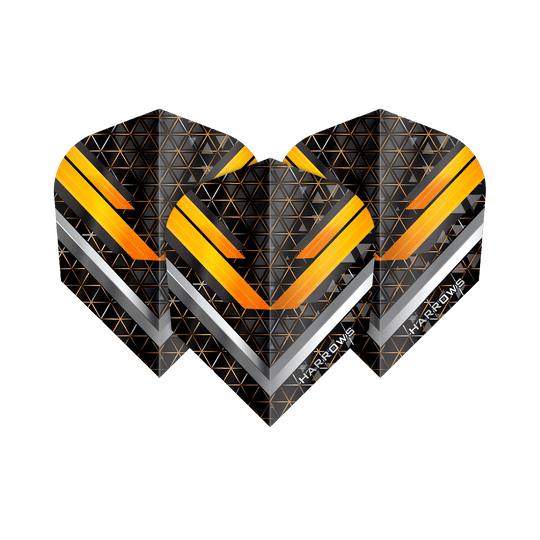 Harrows Vulcan No. 6 Flights Harrows Vulcan No6 Flights sind moderne Dartflights mit auffälligem Design. Die Abbildung stellt ein Set dieser Flights dar.