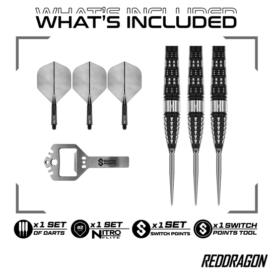 Abgebildet sind die Red Dragon Recon Torpedo Steeldarts - 23g. Dieses Produkt ist für Präzision und hohe Leistung entwickelt.
