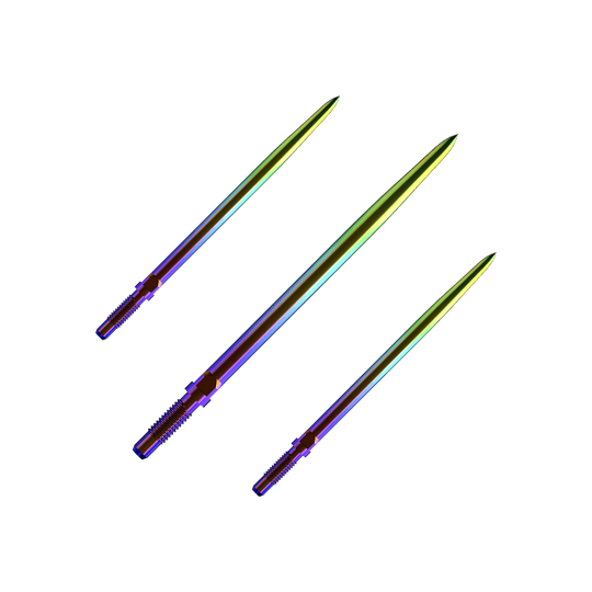 Bulls NL Convertible Point Dart Tips - Smooth - Rainbow Ein Bild mit dem Dateinamen BU57716_BullsNL_Convertible_Points_Smooth_Rainbow_36mm_1Set. Es zeigt wahrscheinlich ein Set von Dartspitzen in Regenbogenfarben.