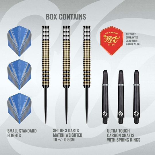 Shot Ritchie Edhouse Madhouse steel darts Dargestellt sind die Shot Ritchie Edhouse Madhouse Steeldarts. Dieses Produkt richtet sich an ambitionierte Dartspieler.