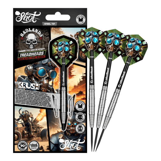 Shot Badlands Krush steel darts Dargestellt ist das komplette Shot Badlands Krush Steeldarts Set. Das Produkt ist ideal zum gezielten Werfen.