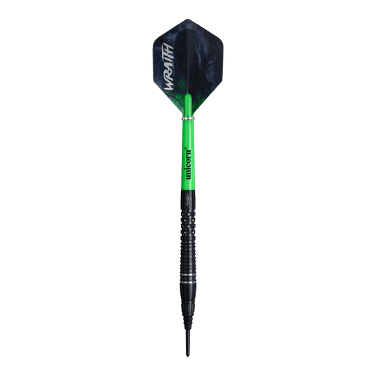 Unicorn Wraith Gary Anderson Phase 6 Softdarts mit einem Gewicht von 20g ist zu sehen. Der Softdart wird von der Seite gezeigt.