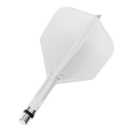 Target K-Shift No6 Flights - White Auf dem Bild ist ein Set Flights mit dem Namen 410540_Target_KShift_No6_Flights_Wei_19mm_1 zu sehen. Die Flights sind weiß und einzeln dargestellt.