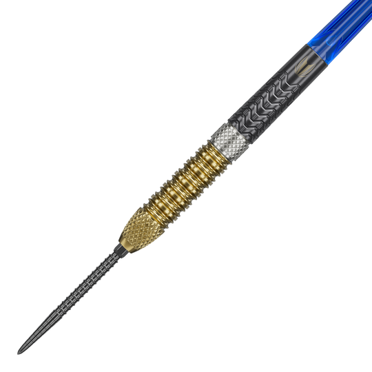 Hier sieht man die Target Raymond Van Barneveld GEN6 Swiss Point Steeldarts. Die Darts überzeugen durch ihr professionelles Aussehen und eine ausgezeichnete Verarbeitung.