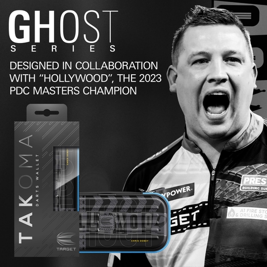 Takoma Ghost Series Chris Dobey dart case Zu sehen ist das Dartcase der Takoma Ghost Series Chris Dobey. Das Produkt wurde für Darts-Fans gestaltet und ist hochwertig verarbeitet.