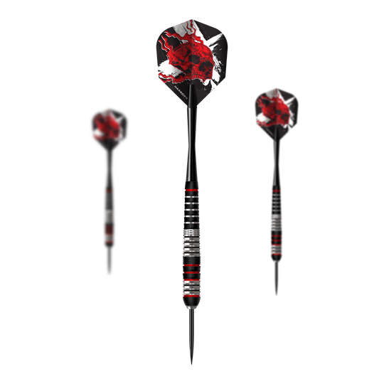 Diese Abbildung zeigt ein Set der Harrows Heavy Metal Ryan Searle Brass Steeldarts. Im Set sind mehrere Darts desselben Modells enthalten.
