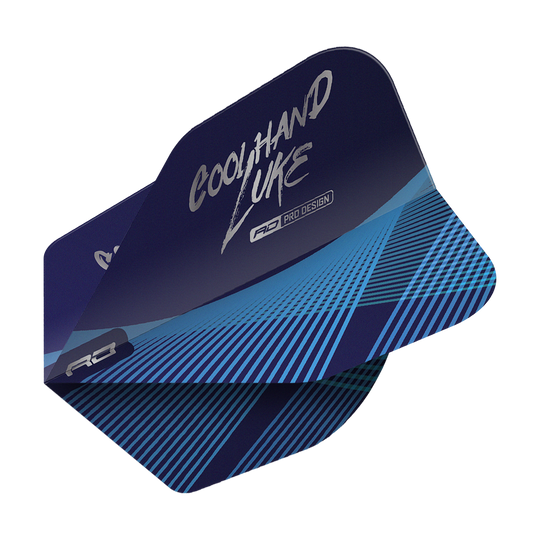 Red Dragon Luke Humphries Coolhand Blue Silver No6 Flights Das Bild zeigt die "Red Dragon Luke Humphries Coolhand Blue Silver No6 Flights" für Dartpfeile. Die Flights sind dunkelblau mit silberner und blauer Schrift und Linien gestaltet.