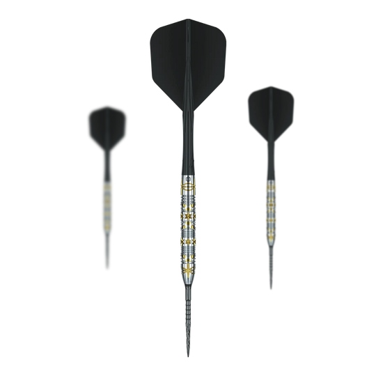 Caliburn Halo H1 steel darts - 22.5 g Das Bild stellt ein Set der Caliburn Halo H1 Steeldarts mit 22,5 g dar. Das Set eignet sich für professionelle und Hobby-Dartspieler.