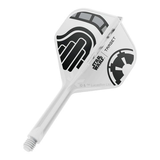 Target Star Wars K-Flex Stormtrooper No2 Standard Flights Das Bild zeigt einen einzelnen Dart-Flight aus der Star Wars KFlex Stormtrooper Serie. Der Flight ist in der Standardgröße und hat eine Länge von 26 mm.