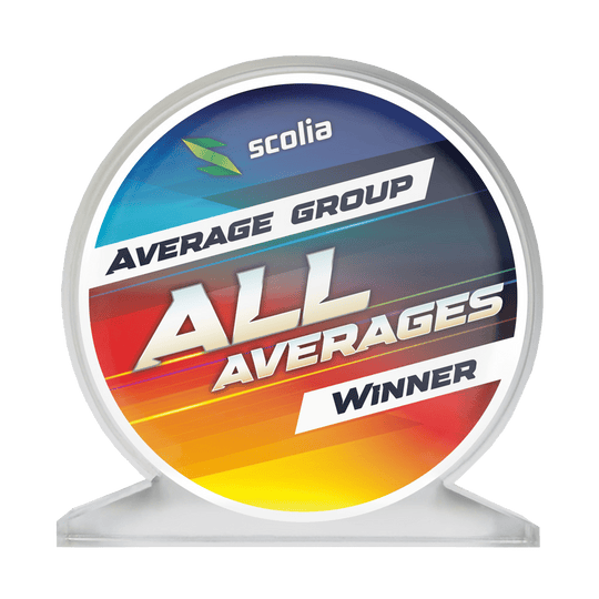 Scolia Acrylic Glass Trophy - Winner Das Bild zeigt einen Acrylglas-Pokal für alle Durchschnitte, genannt AllAverages. Er kann für verschiedene Kategorien im Dartsport vergeben werden.