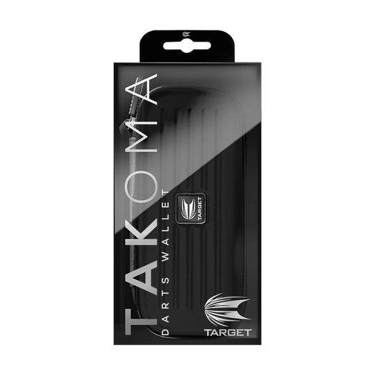 125820_Target_Takoma_Dartwallet_Schwarz_3 Das Bild zeigt das Produkt „Target Takoma Dartwallet“ in seiner Verpackung. Die Verpackung ist schwarz und trägt deutlich den Markennamen und das Logo.