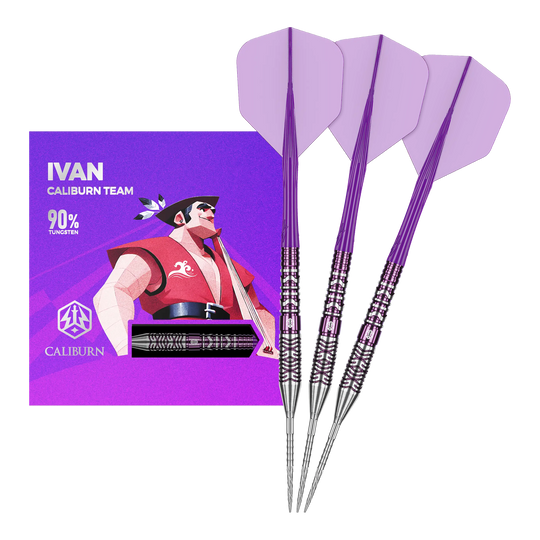 Caliburn Awakening Ivan steel darts Abgebildet ist das komplette Set der Caliburn Awakening Ivan Steeldarts. Diese Steeldarts eignen sich ideal für anspruchsvolle Dartspieler.