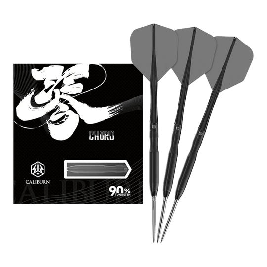 Caliburn Chord C1 steel darts - 21.5g Dieses Bild zeigt den Caliburn Chord C1 Steeldart mit 21,5g in voller Länge. Der Pfeil ist klar und detailliert dargestellt.
