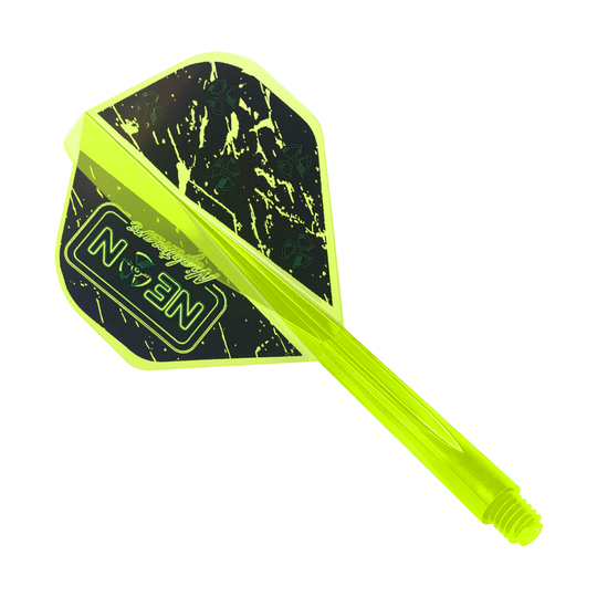Dieses Bild zeigt das Produkt "Condor AXE Stowe Buntz Neon Nightmare Flight-System Gelb - Standard". Es handelt sich um ein neon-gelbes Dart-Flight-System mit schwarzem und gelbem Muster.