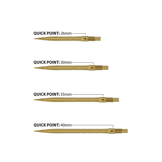 Harrows Quick Point Micro Ridge Dart Tips - Gold Das Bild zeigt Harrows Quick Point Micro Ridge Dartspitzen in Gold. Die goldene Farbe verleiht ihnen ein auffälliges Aussehen.