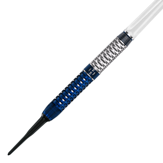 Zu sehen ist ein Harrows GEO Parallel Softdart im Detail. Es handelt sich um ein modernes Dartpfeil-Modell für Softdartspiele.