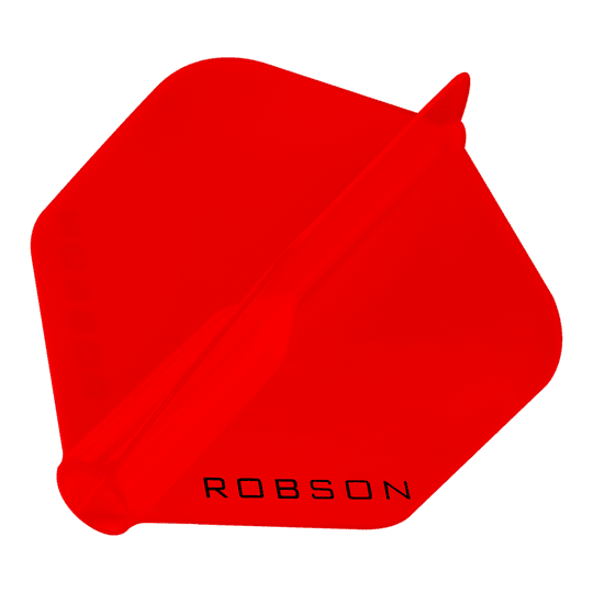 Robson Plus Standard Flights Das Bild zeigt ein rotes Dart-Flight mit der Aufschrift "ROBSON". Die Form ist sechseckig und das Flight ist vollständig in Rot gehalten.