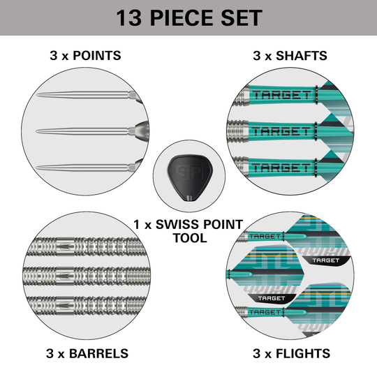 Target Hydro 01 Swiss Point steel darts Abgebildet ist das Produkt Target Hydro 01 Swiss Point Steeldarts. Die Steeldarts sind detailreich dargestellt.